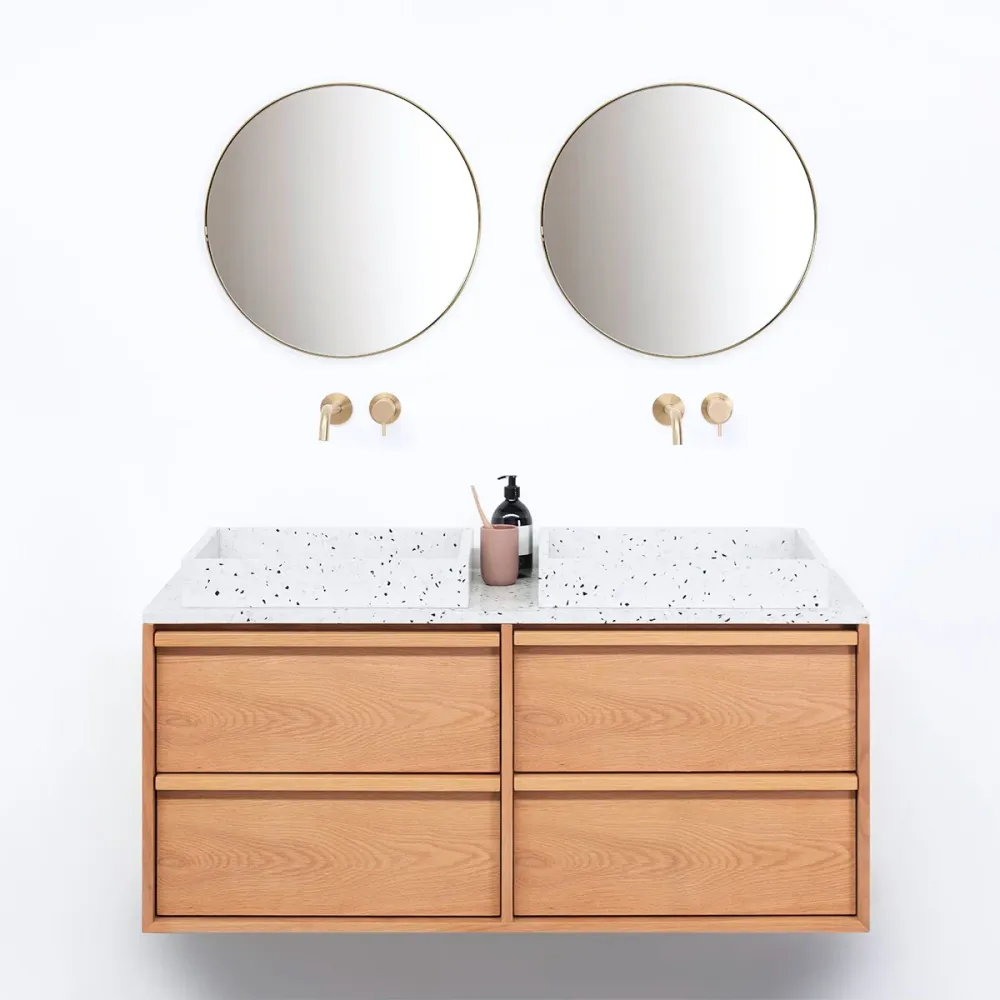 Mueble de baño Roble Fien - 120 cm - Lavabos George Terrazzo - Placa óptimo de terrazo