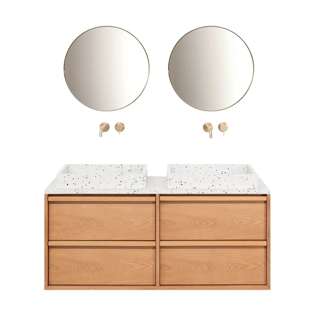 Mueble de baño Roble Fien - 120 cm - Lavabos George Terrazzo - Placa óptimo de terrazo