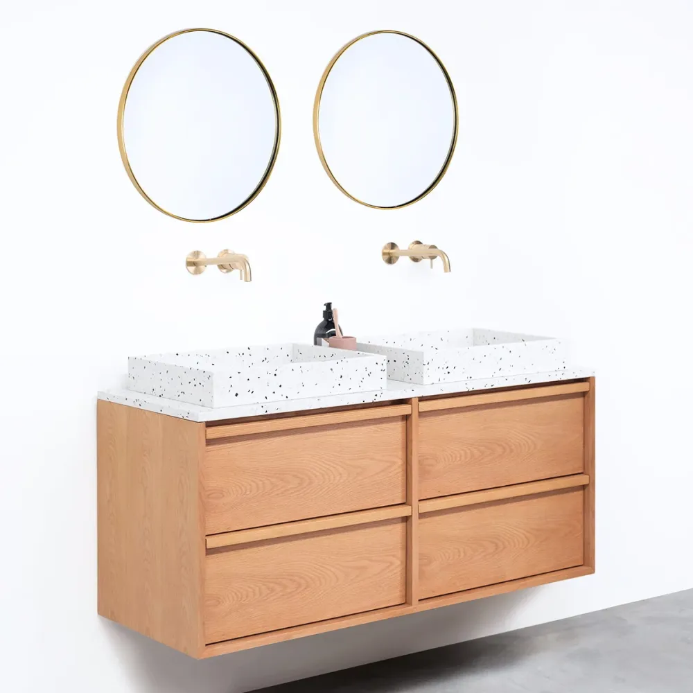 Mueble de baño Roble Fien - 120 cm - Lavabos George Terrazzo - Placa óptimo de terrazo
