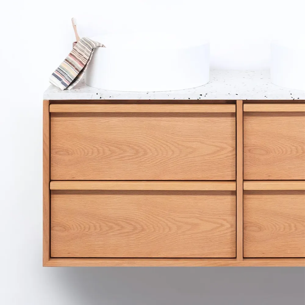Mueble de baño Roble Fien - 120 cm - Lavabos Sims - Placa sobresaliente de terrazo Tamaño Baño Grande