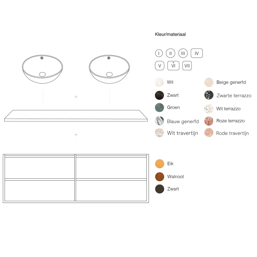Mueble de baño Roble Fien - 120 cm - Lavabos Sims - Placa sobresaliente de terrazo Tamaño Baño Grande