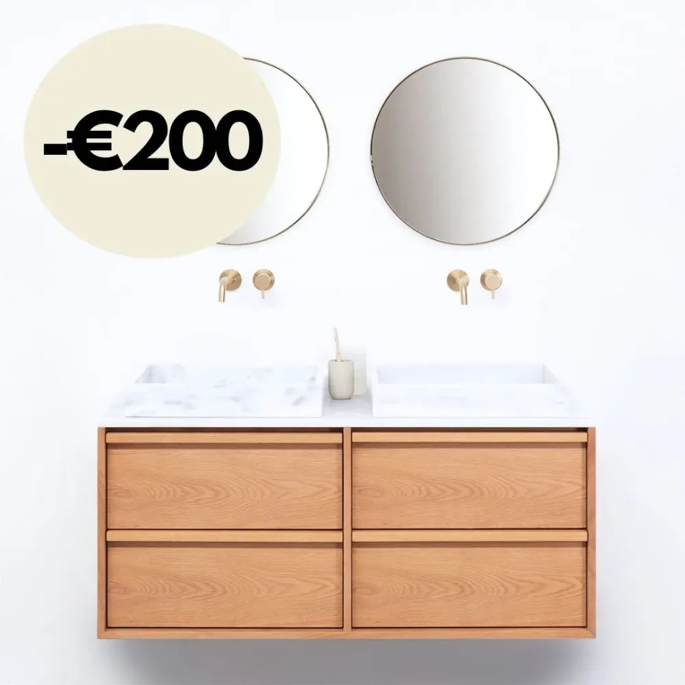 Mueble de baño Roble Fien - 120 cm - Lavabos George Marble - Placa de primera de mármol