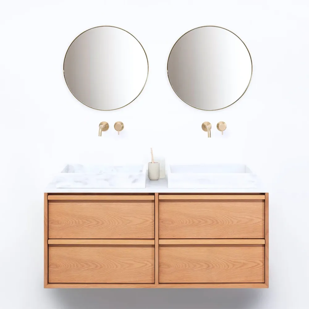 Mueble de baño Roble Fien - 120 cm - Lavabos George Marble - Placa de primera de mármol