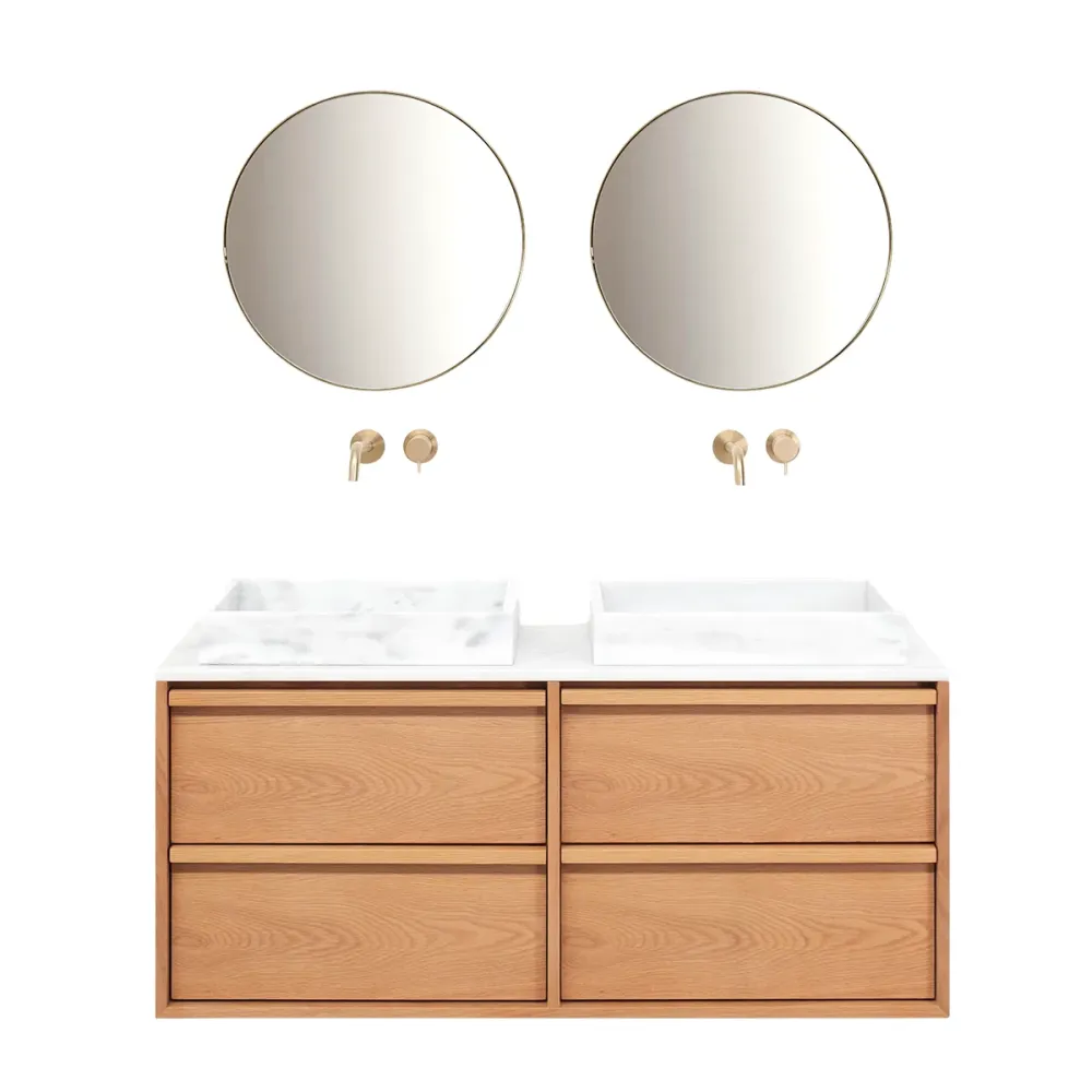 Mueble de baño Roble Fien - 120 cm - Lavabos George Marble - Placa de primera de mármol