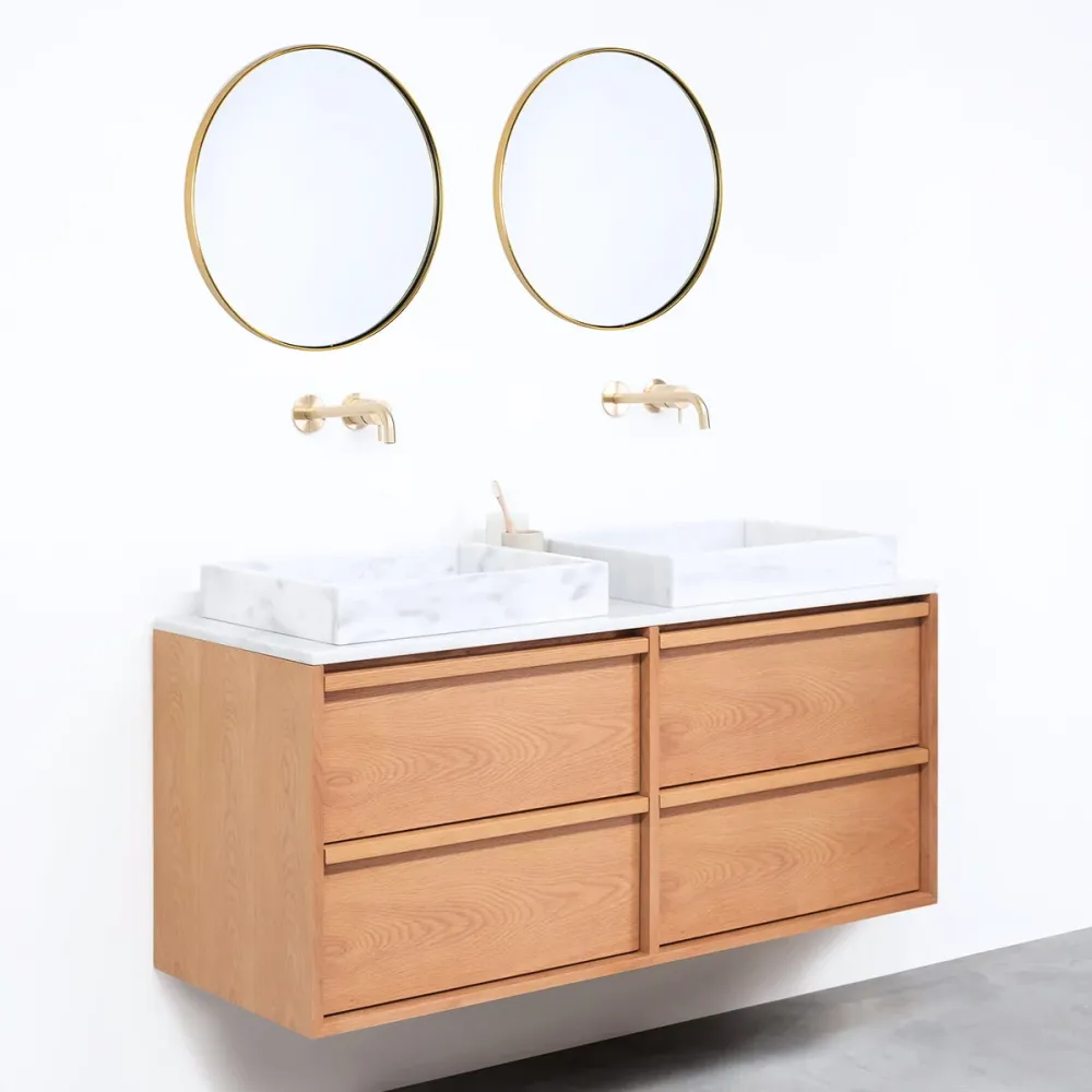 Mueble de baño Roble Fien - 120 cm - Lavabos George Marble - Placa de primera de mármol