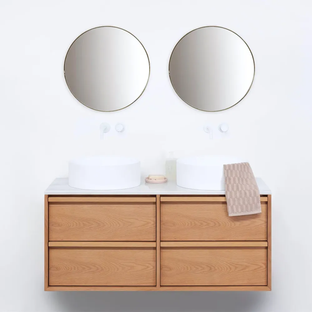 Mueble de baño Roble Fien - 120 cm - Lavabos Sims - Placa destacado de mármol (OEKO-TEX Standard 100)