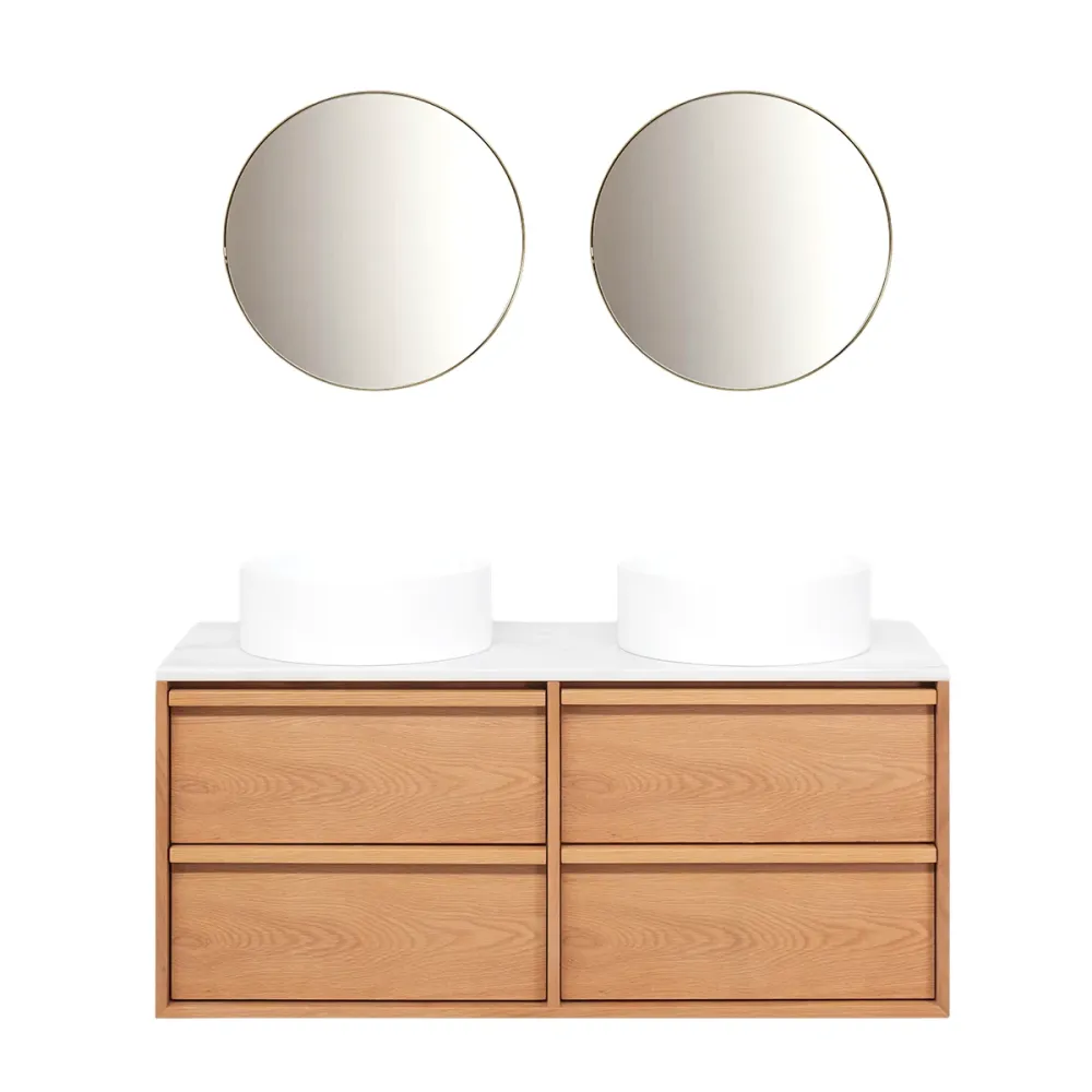 Mueble de baño Roble Fien - 120 cm - Lavabos Sims - Placa destacado de mármol (OEKO-TEX Standard 100)
