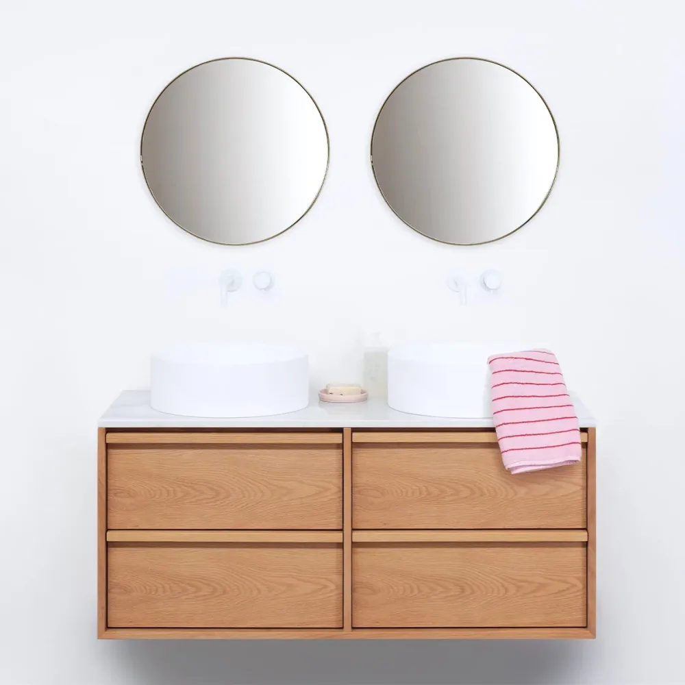 Mueble de baño Roble Fien - 120 cm - Lavabos Sims - Placa destacado de mármol (OEKO-TEX Standard 100)