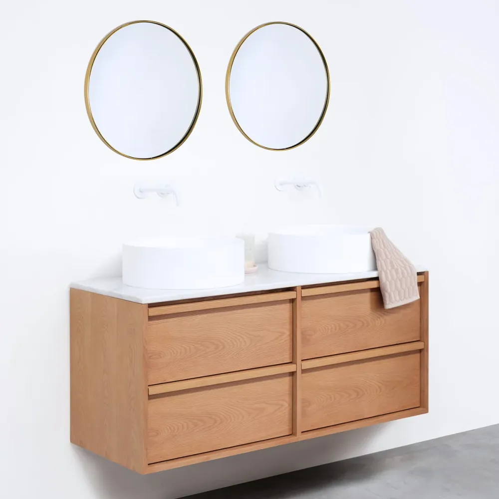 Mueble de baño Roble Fien - 120 cm - Lavabos Sims - Placa destacado de mármol (OEKO-TEX Standard 100)