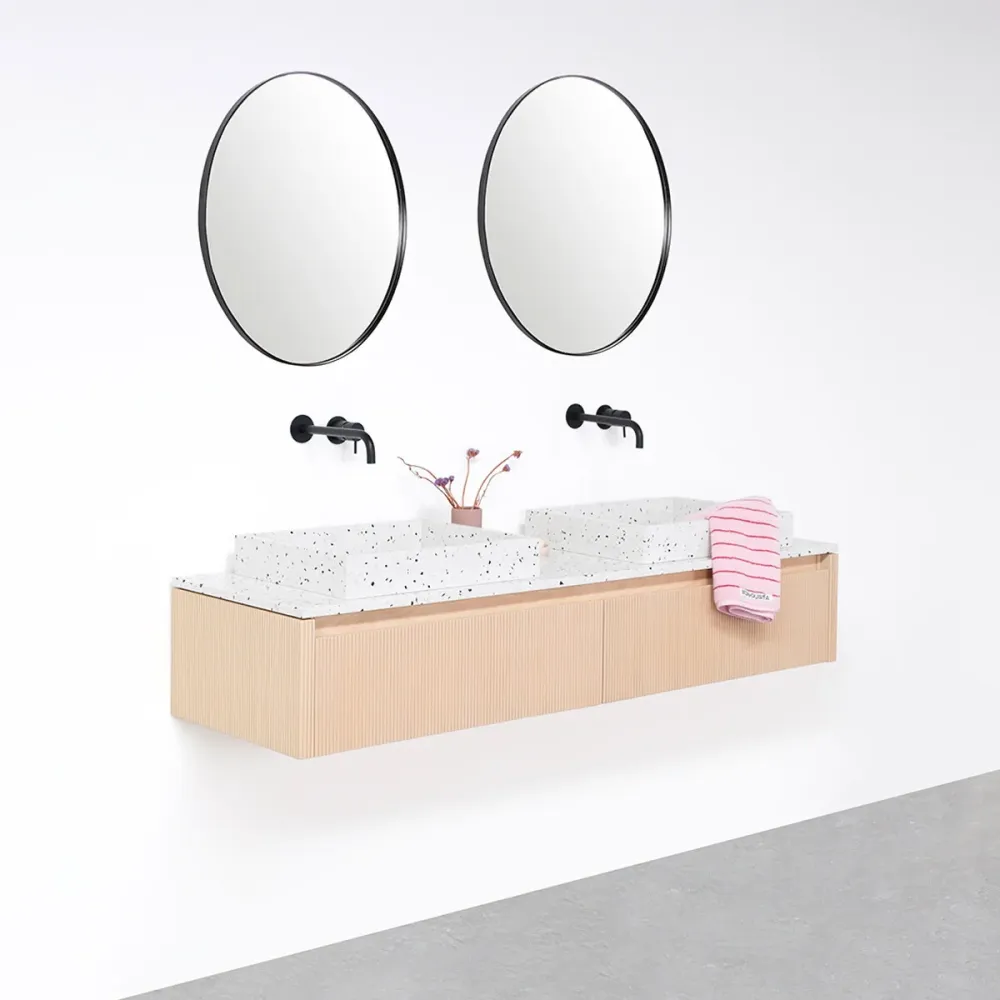 Muebles de baño Roble - Ahun - George Terrazzo - Marcel placa eminente Terrazzo - 150 cm en Azul Marino