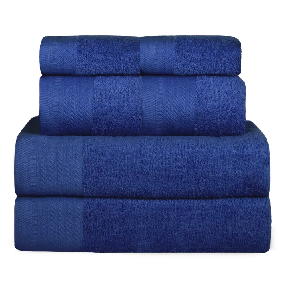 Bambú Ecológico Suave Juego de Toallas 100% Algodón de 500gsm.2Baño+2Mano+2Bide, Azul Marino