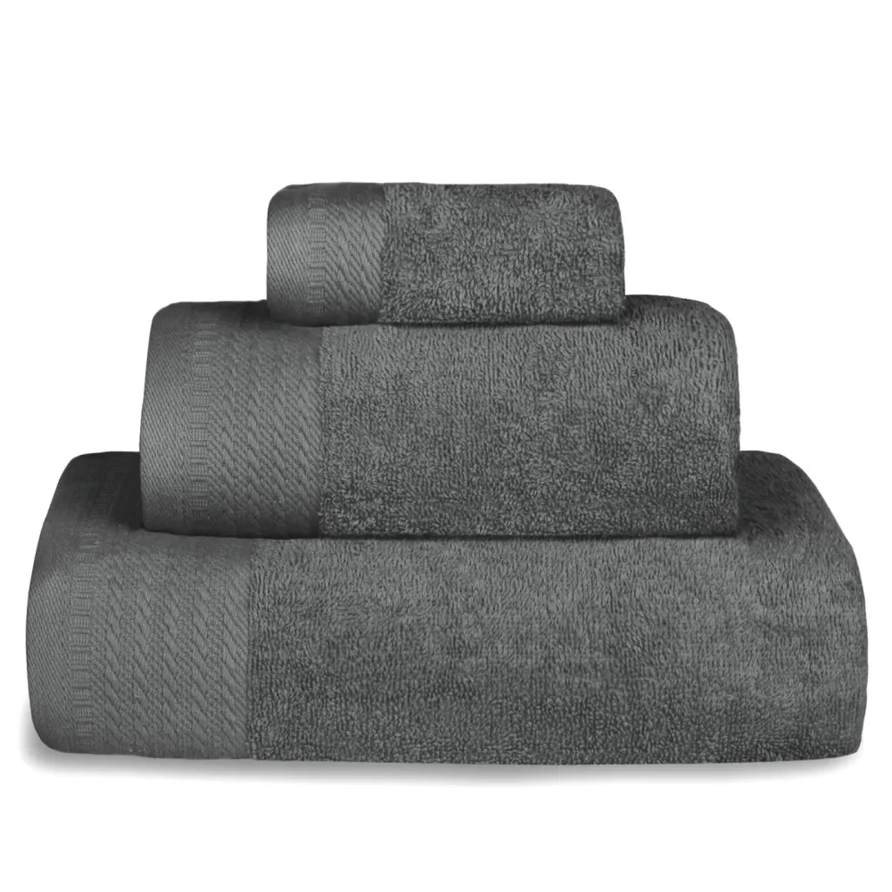 Juego de Toallas 100% Algodón de 500gsm. 1Baño+1Mano+1Bide, Gris Turbio