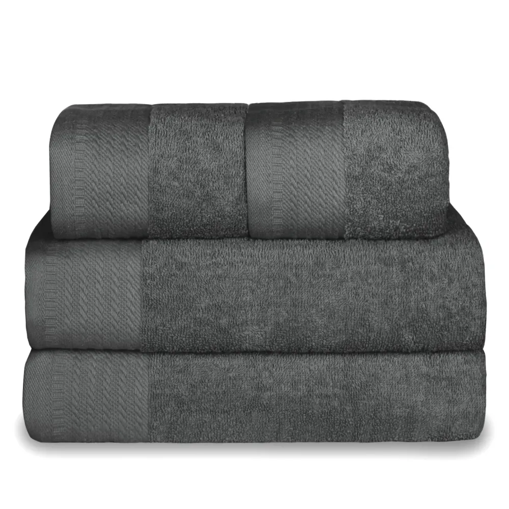 Juego de Toallas 100% Algodón de 500gsm. 2Mano+2Bidé, Gris Negro
