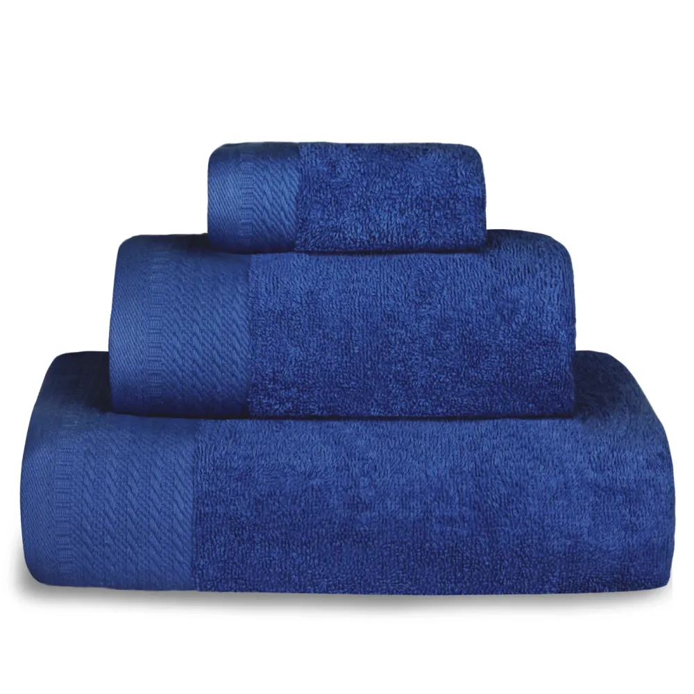 Juego de Toallas 100% Algodón de 500gsm.1Baño+1Mano+1Bide, Azul Marino Tamaño 70x140 cm