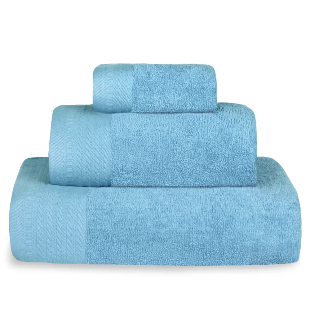 Juego de Toallas 100% Algodón de 500gsm.1Baño+1Mano+1Bide, Celeste en Blanco Hueso