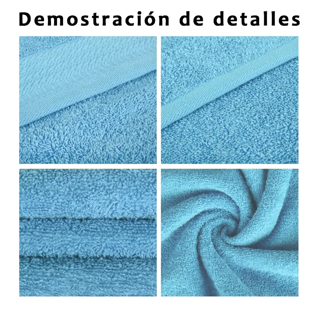 Juego de Toallas 100% Algodón de 500gsm.1Baño+1Mano+1Bide, Celeste en Blanco Hueso