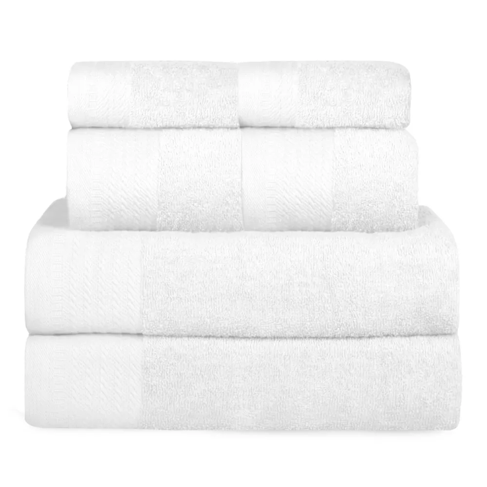 Juego de Toallas 100% Algodón de 500gsm.2Baño+2Mano+2Bide, Blanco para Gimnasio
