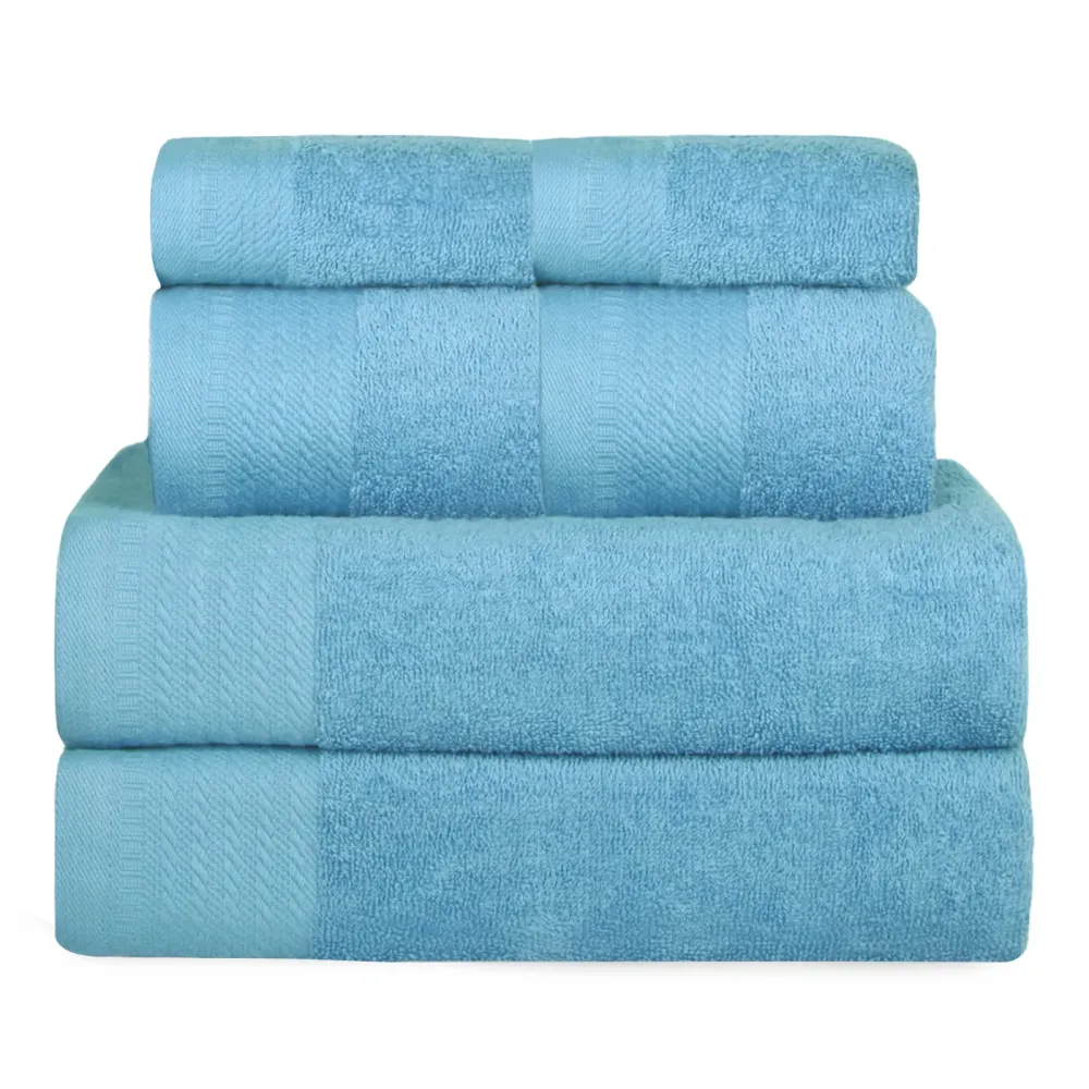 Juego de Toallas 100% Algodón de 500gsm.2Baño+2Mano+2Bide, Celeste Toalla de Baño Individual