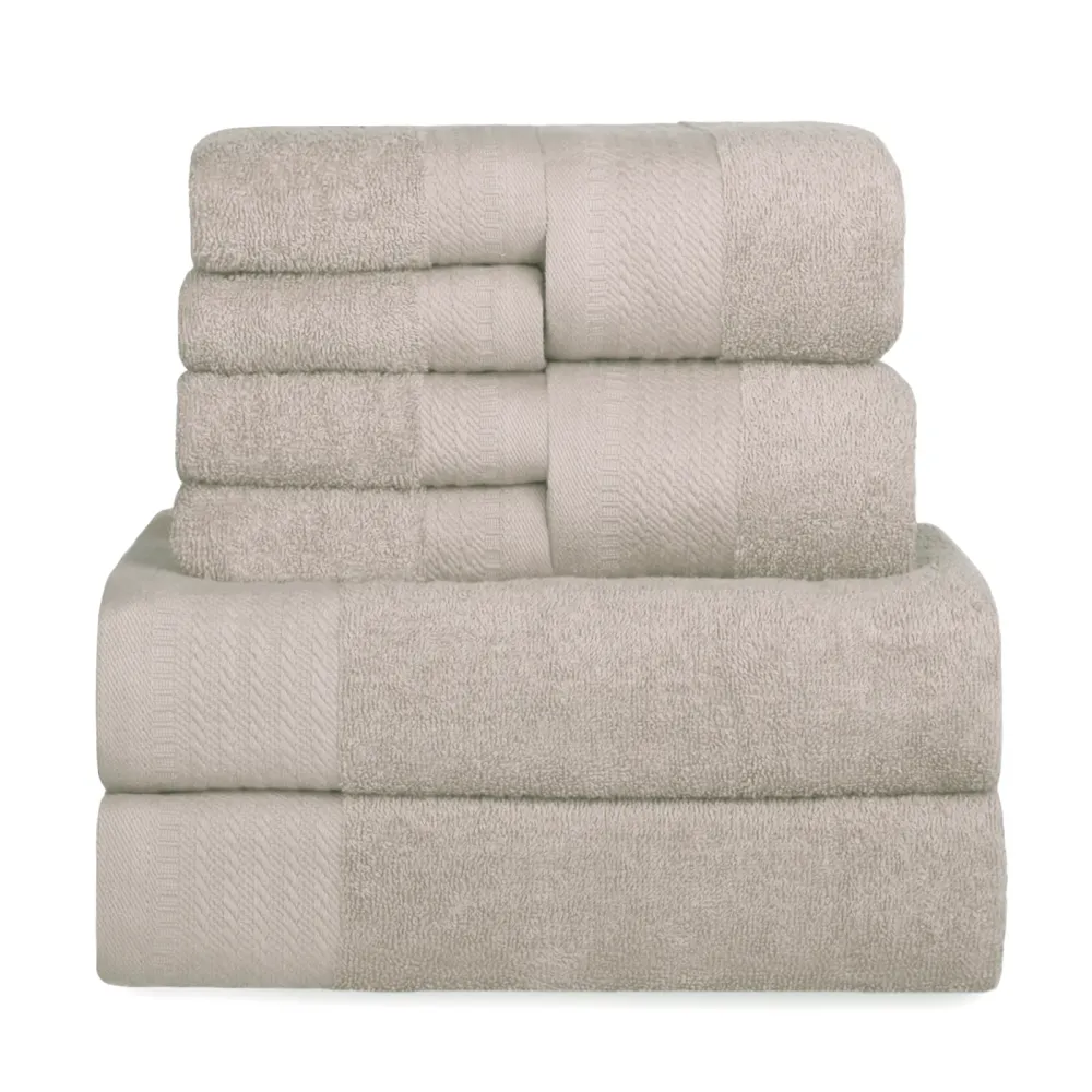 Juego de Toallas 100% Algodón de 500gsm.2Baño+2Mano+4Bide, Arena para Gimnasio