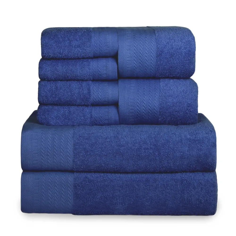 Toalla de Baño de Algodón Juego de Toallas 100% Algodón de 500gsm.2Baño+2Mano+4Bide, Azul Marino