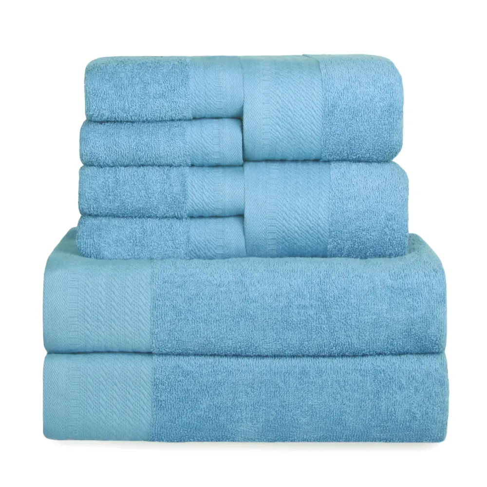 Toalla de Felpa Juego de Toallas 100% Algodón de 500gsm.2Baño+2Mano+4Bide, Celeste
