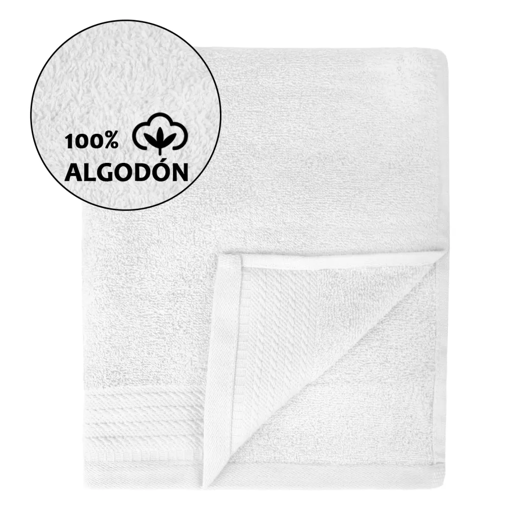 Toalla de Felpa Juego de Toallas 100% Algodón de 500gsm.2Baño+2Manos, Blanco