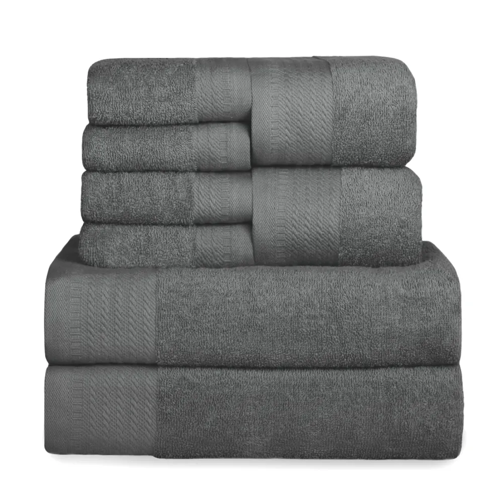 Toalla de Felpa Juego de Toallas 100% Algodón de 500gsm.2Baño+2Mano+4Bide, Gris Opaco