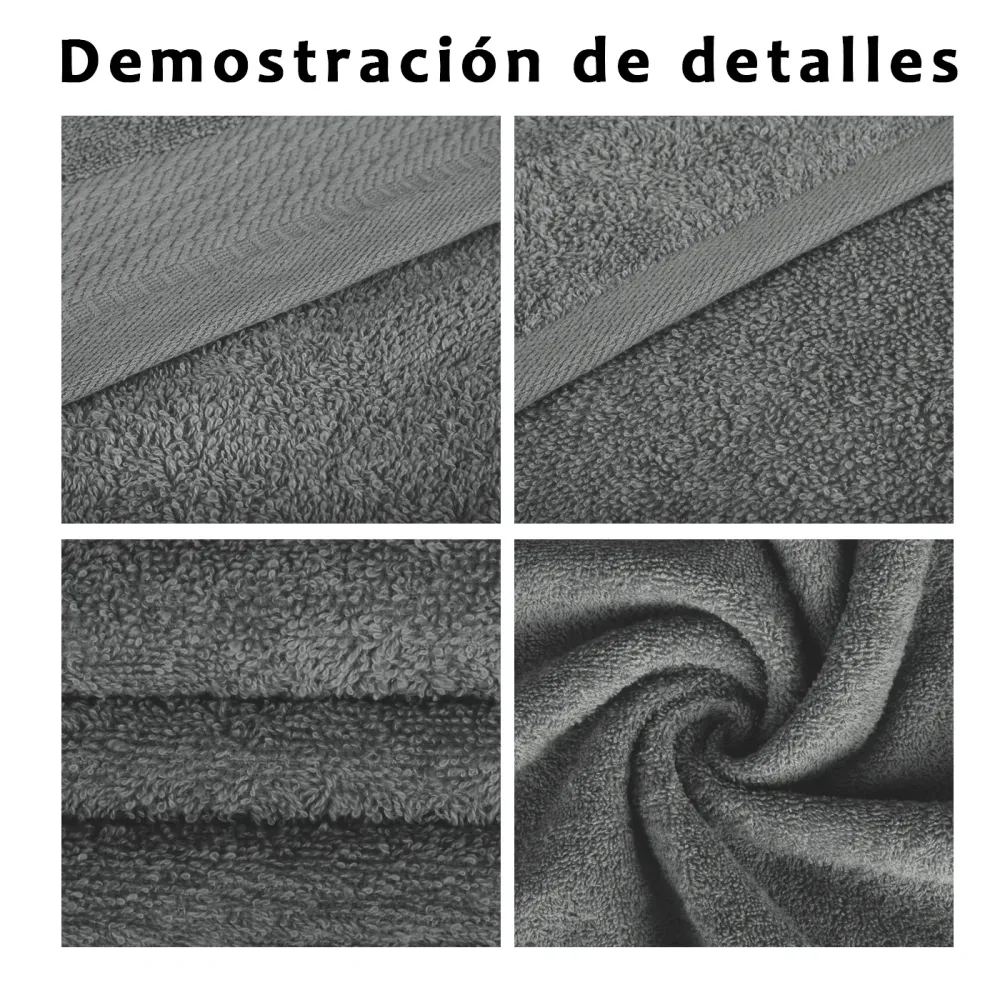 Toalla de Felpa Juego de Toallas 100% Algodón de 500gsm.2Baño+2Mano+4Bide, Gris Opaco