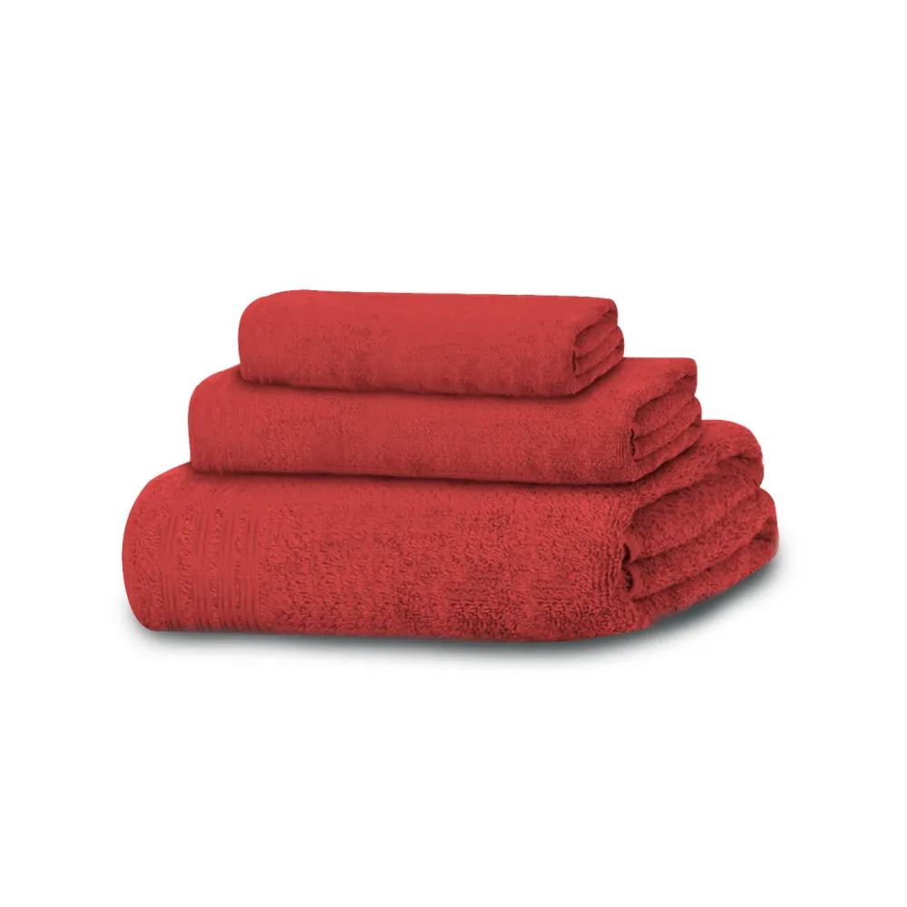 Toalla de Microfibra Juego de 3 Toallas 100% Algodón de 450gsm- Rojo