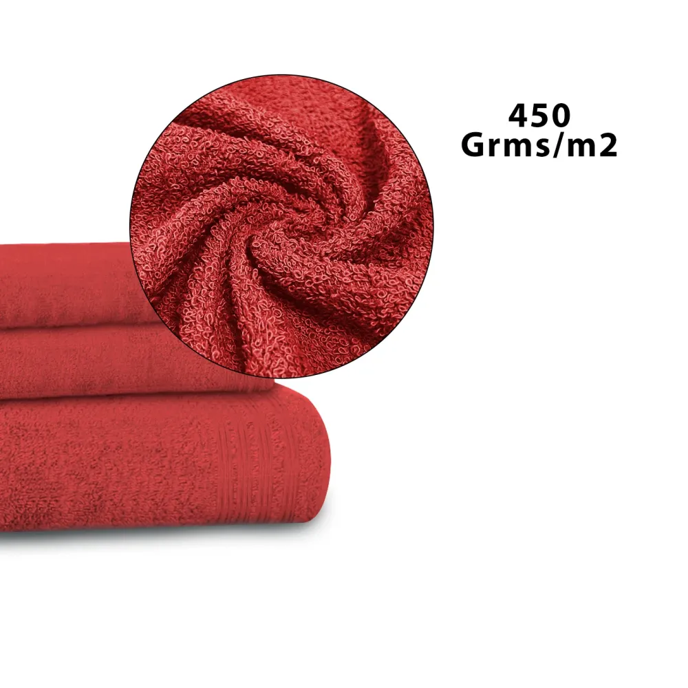 Toalla de Microfibra Juego de 3 Toallas 100% Algodón de 450gsm- Rojo