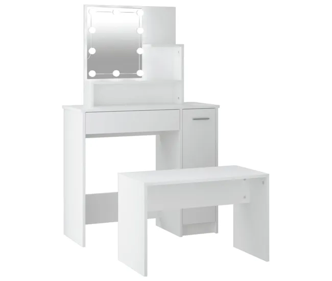 vidaXL Juego de tocador con LED madera contrachapada gris Sonoma con Capacidad de Absorción