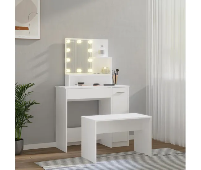 vidaXL Juego de tocador con LED madera contrachapada gris Sonoma con Capacidad de Absorción