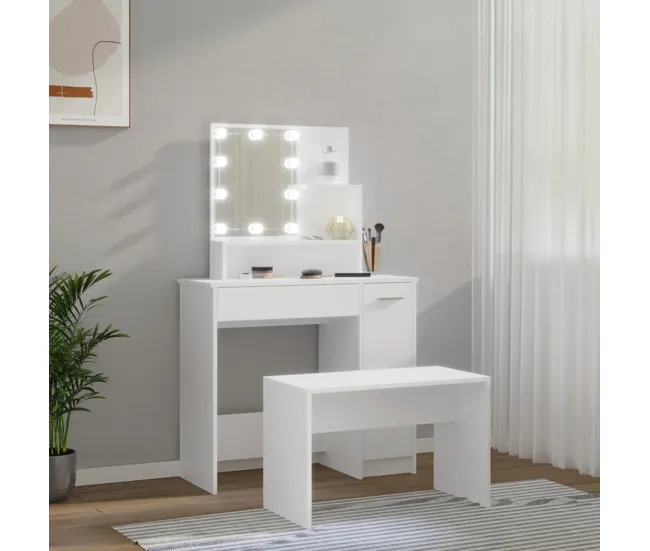 vidaXL Juego de tocador con LED madera contrachapada gris Sonoma - Conjunto de 4 Piezas