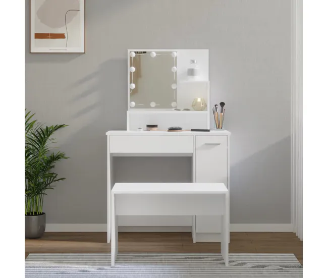 vidaXL Juego de tocador con LED madera contrachapada gris Sonoma - Conjunto de 4 Piezas