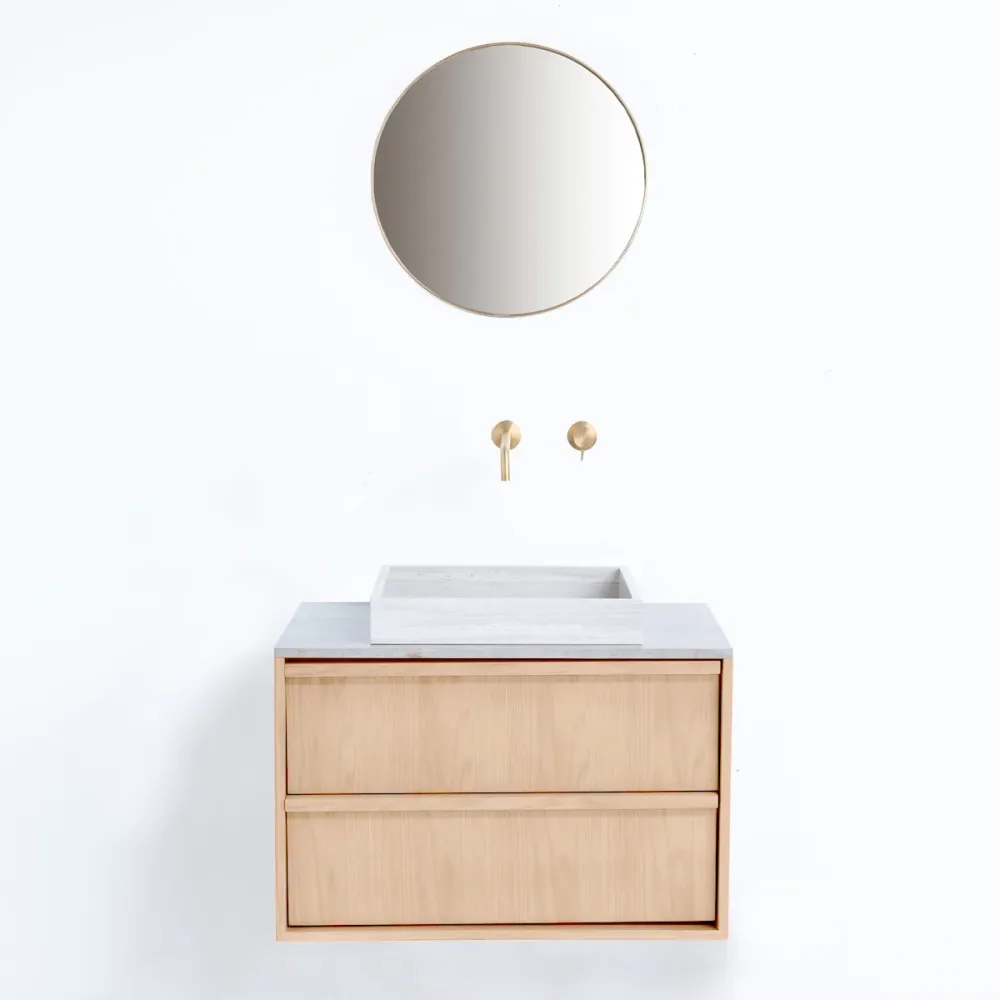 Armario de Lavabo Badkamermeubel Fien Eik - Veneer marmer Wastafel en wasplaat - 80 cm