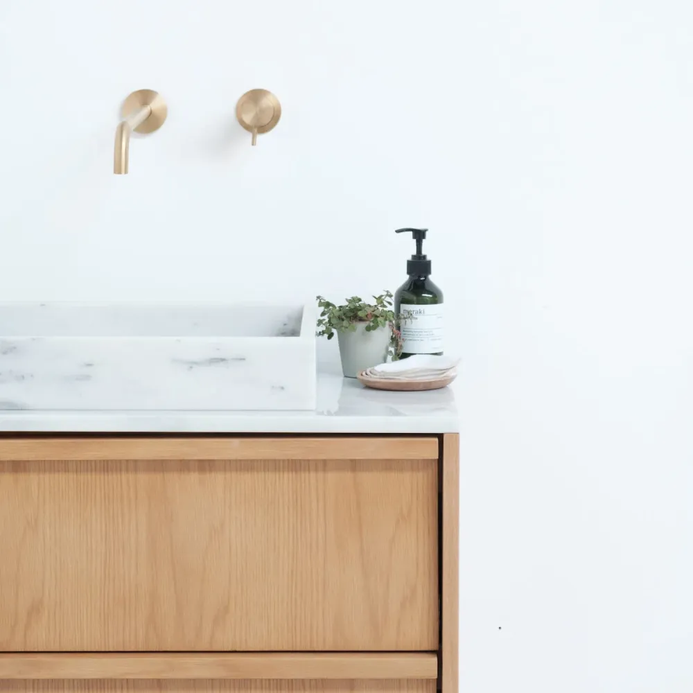 Armario de Lavabo Badkamermeubel Fien Eik - Veneer marmer Wastafel en wasplaat - 80 cm