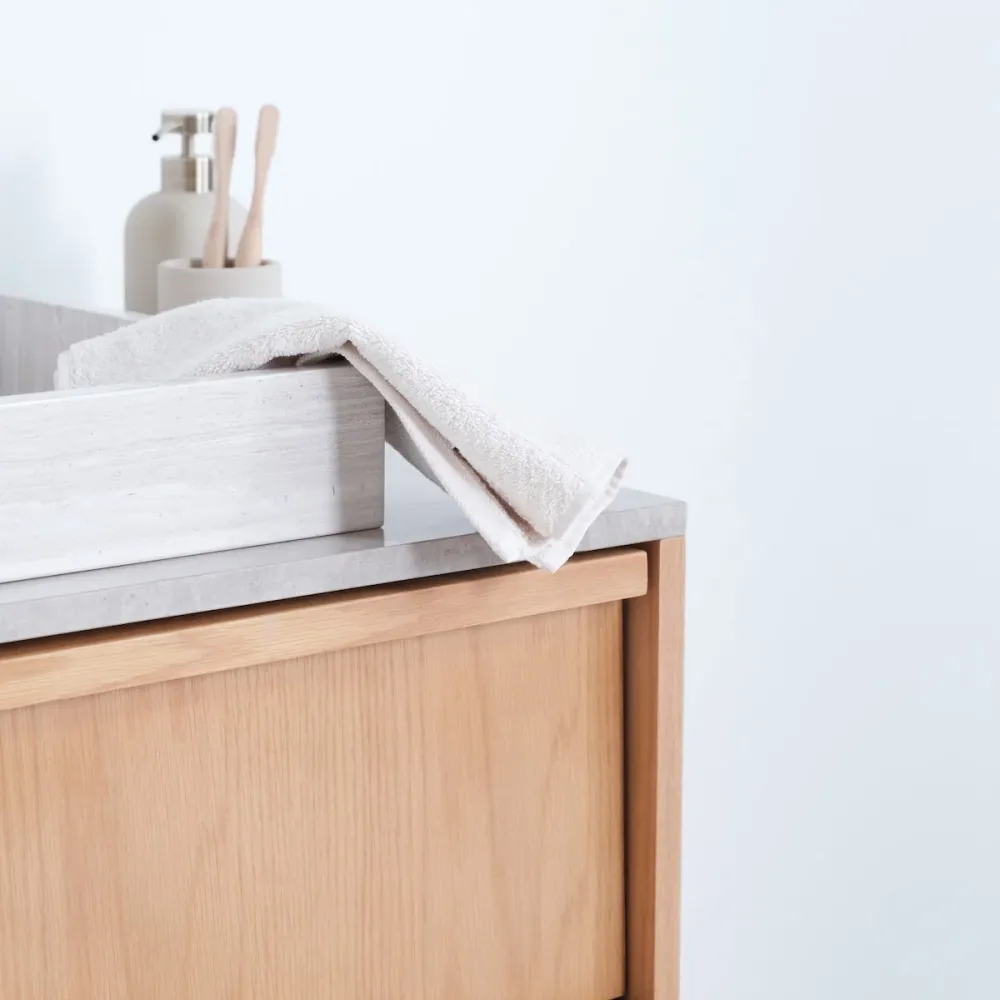 Armario de Lavabo Badkamermeubel Fien Eik - Veneer marmer Wastafel en wasplaat - 80 cm
