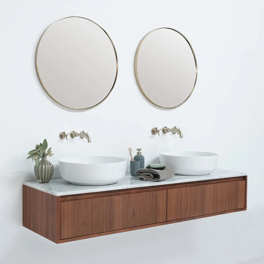 Badkamermeubel Ann kort Walnoot - Alexis II - Wit Marmer - 150 cm