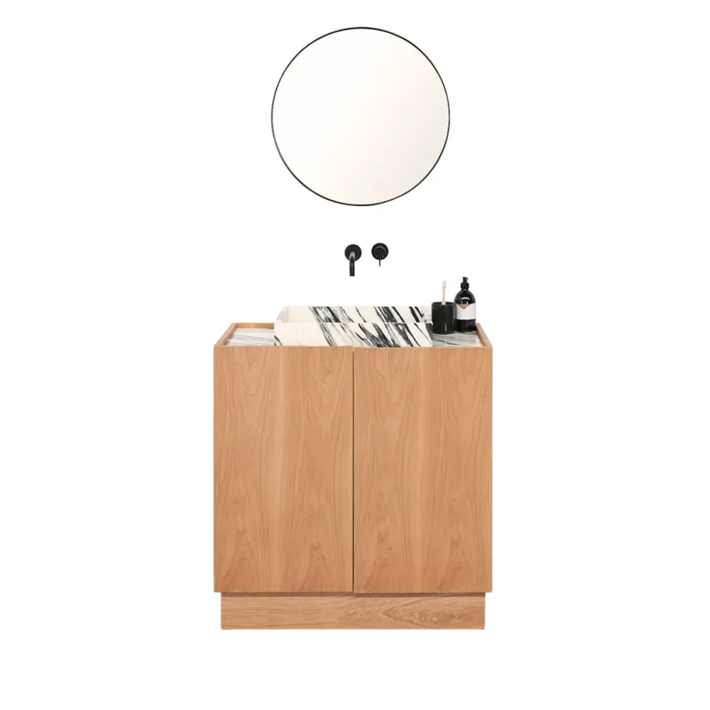 Badkamermeubel Felix - Eik - Wastafel Blauw/Wit Marmer - 84 cm