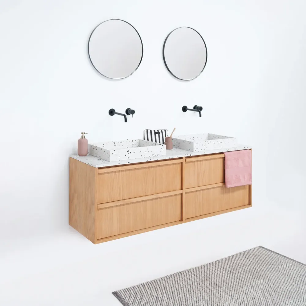 Badkamermeubel Fien Eik - Terrazzo Wastafel en Wasplaat - 150 cm