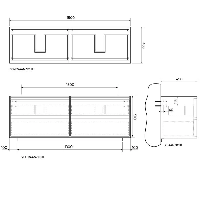 Badkamermeubel Fien Eik - Terrazzo Wastafel en Wasplaat - 150 cm