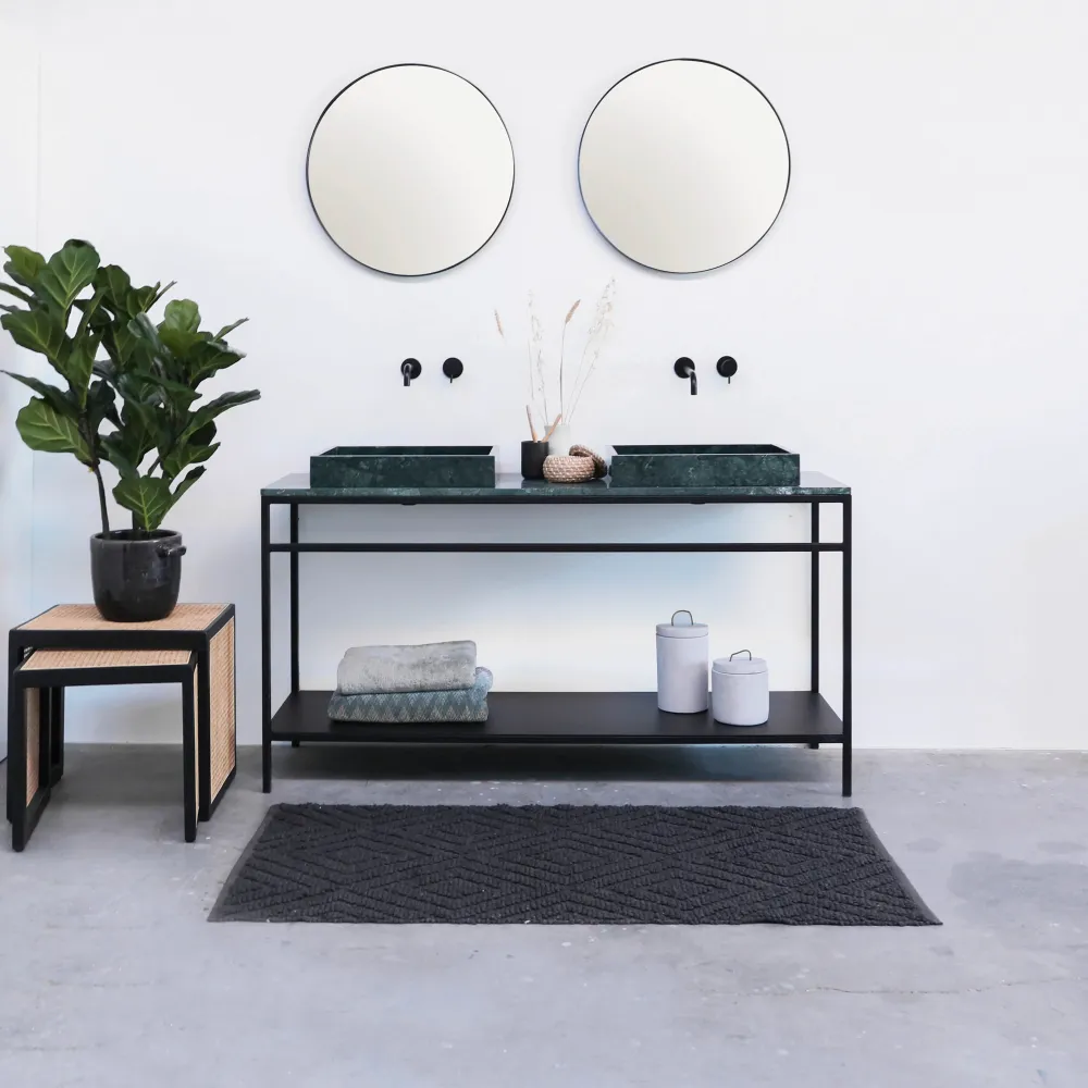 Badkamermeubel Industrieel - Zwart Stalen Frame - Groen Marmer (150 cm) - Jules