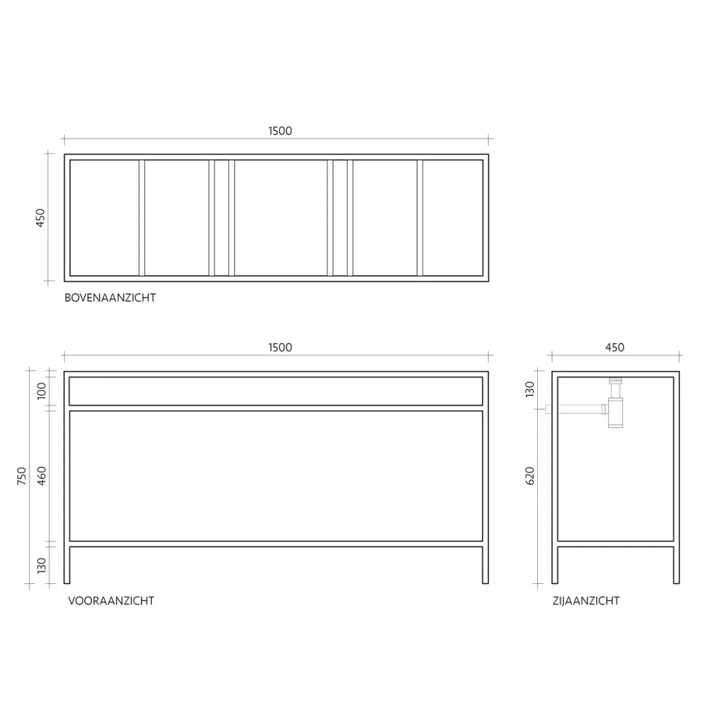 Badkamermeubel Industrieel - Zwart Stalen Frame - Groen Marmer (150 cm) - Jules