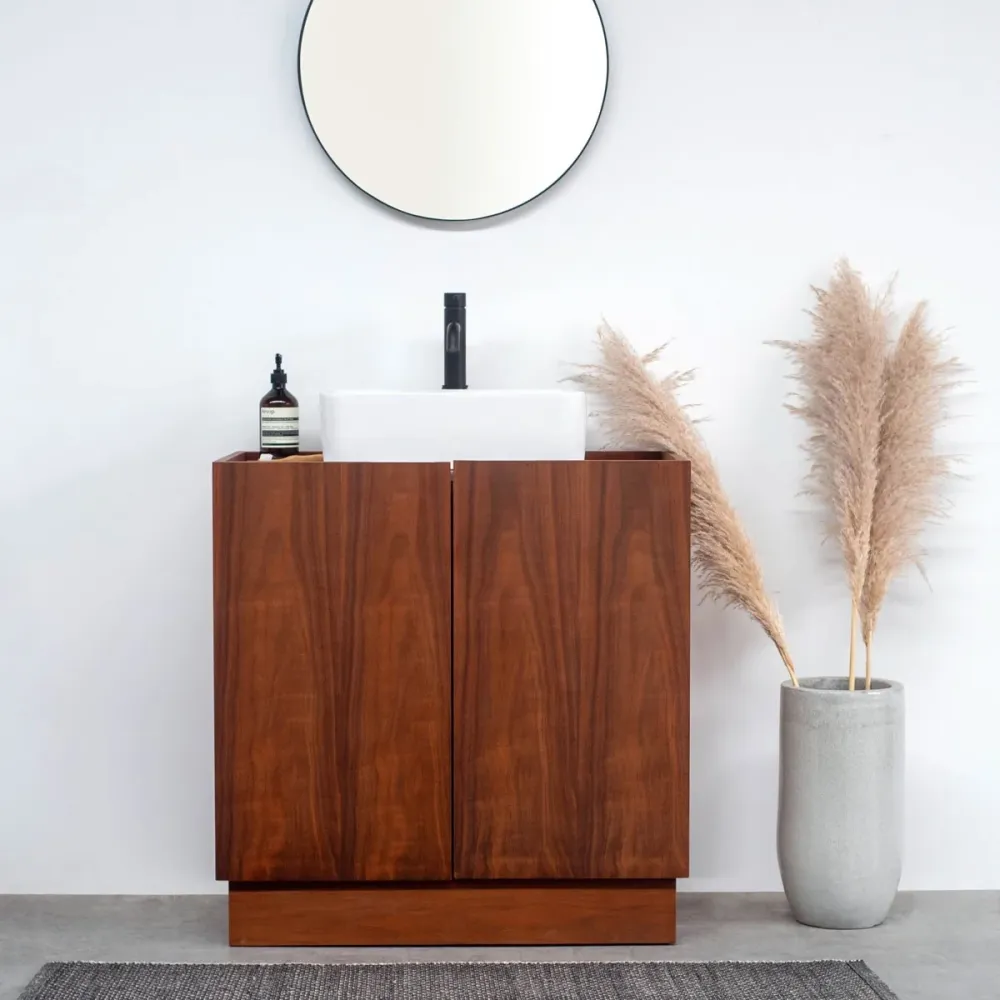 Badkamermeubel - Lavabo Wit Marmer - Alexis VI - Walnoot - (84 cm) - FELIX