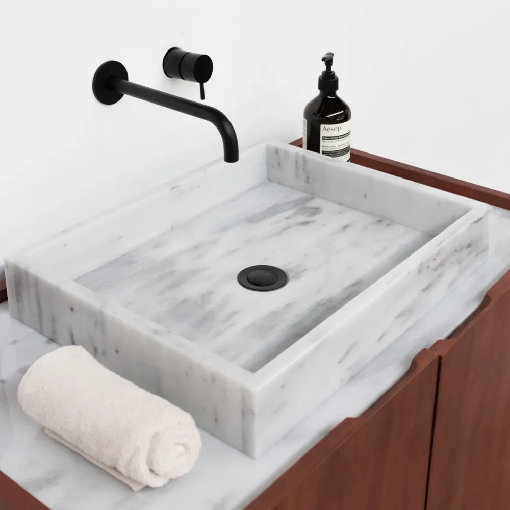 Badkamermeubel - Lavabo Wit Marmer - George I - Walnoot - (84 cm)- FELIX