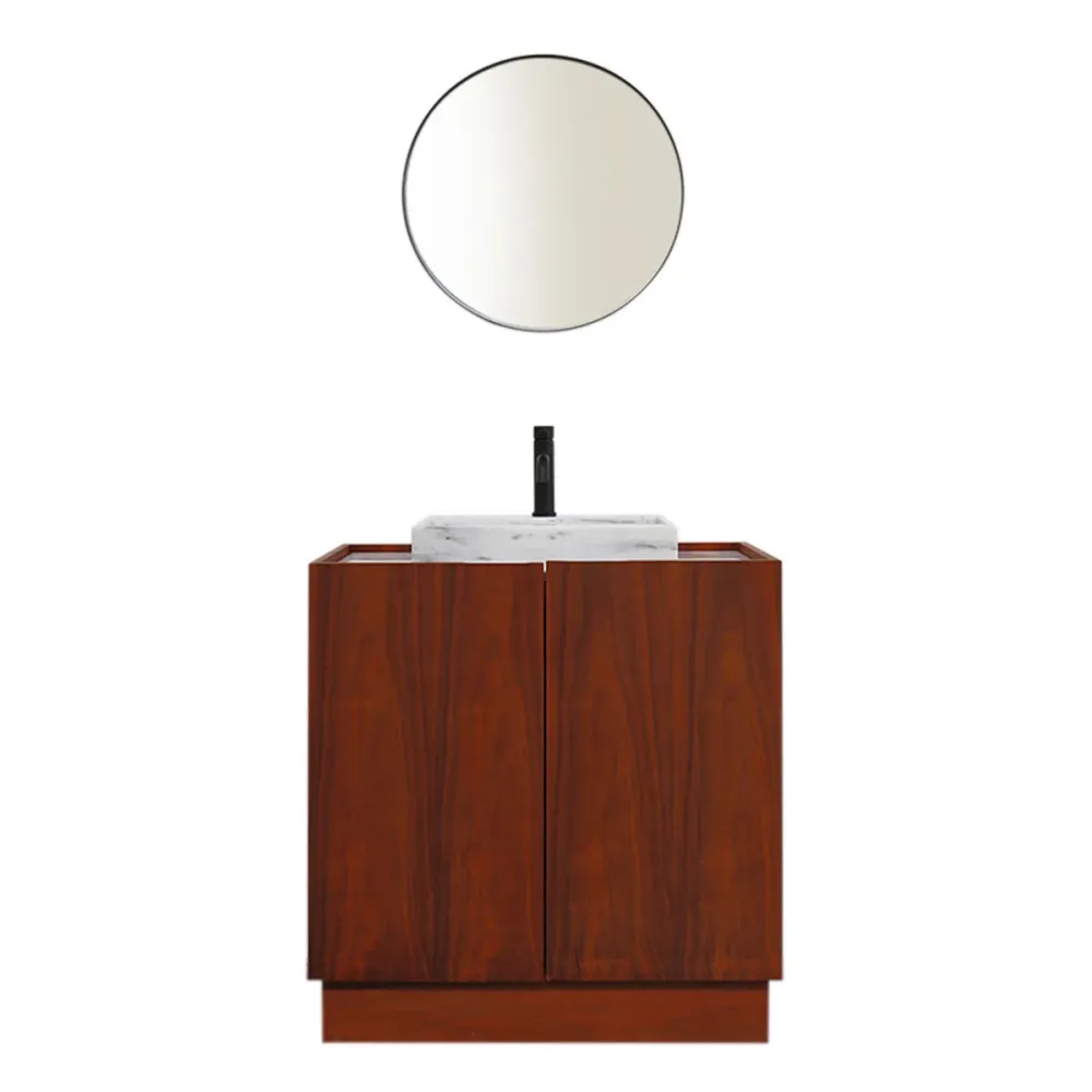 Badkamermeubel - Lavabo Wit Marmer - George II - Walnoot - (84 cm) - FELIX