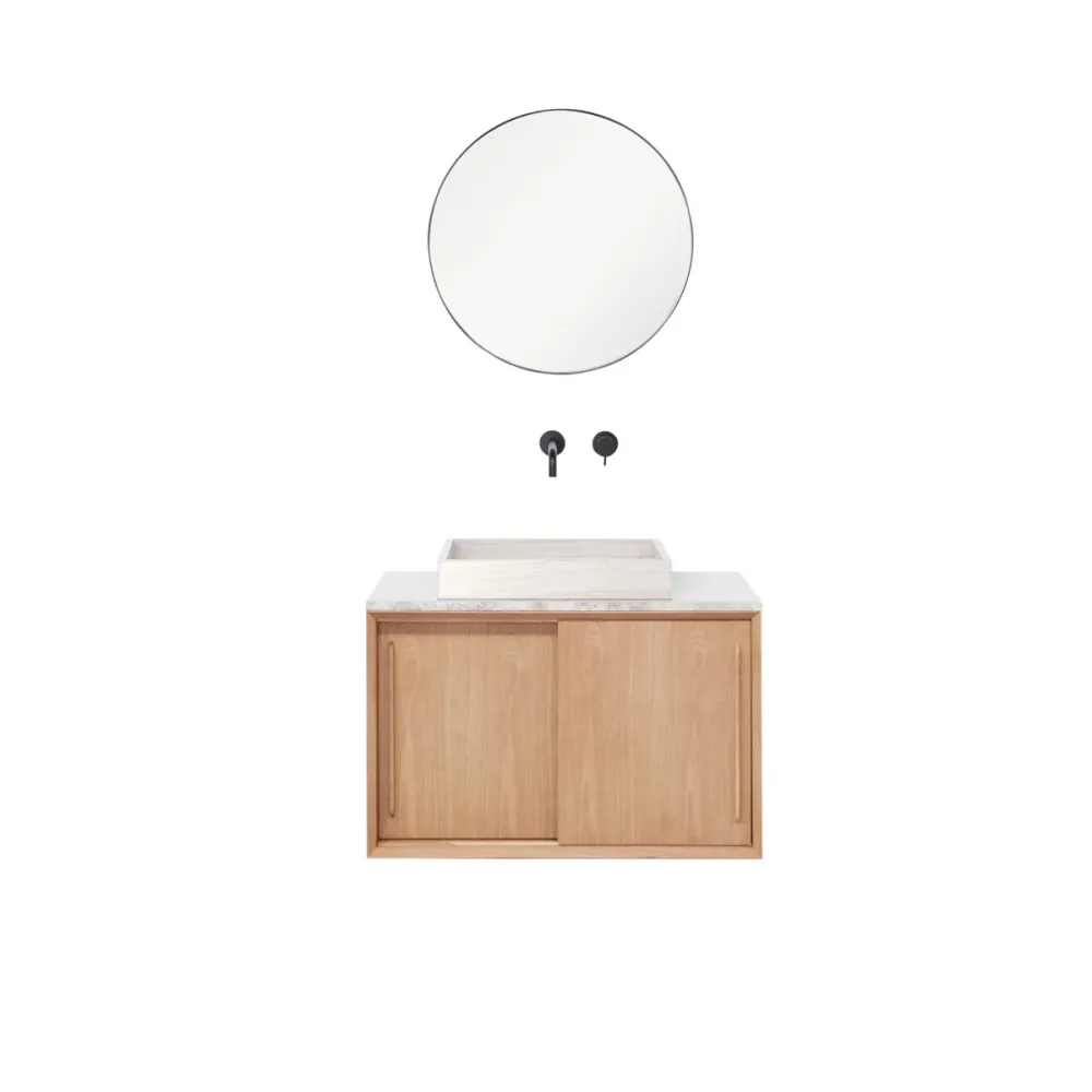 Badkamermeubel - Veneer Marmer - Wastafel George - Eik (80 cm) - Nestor