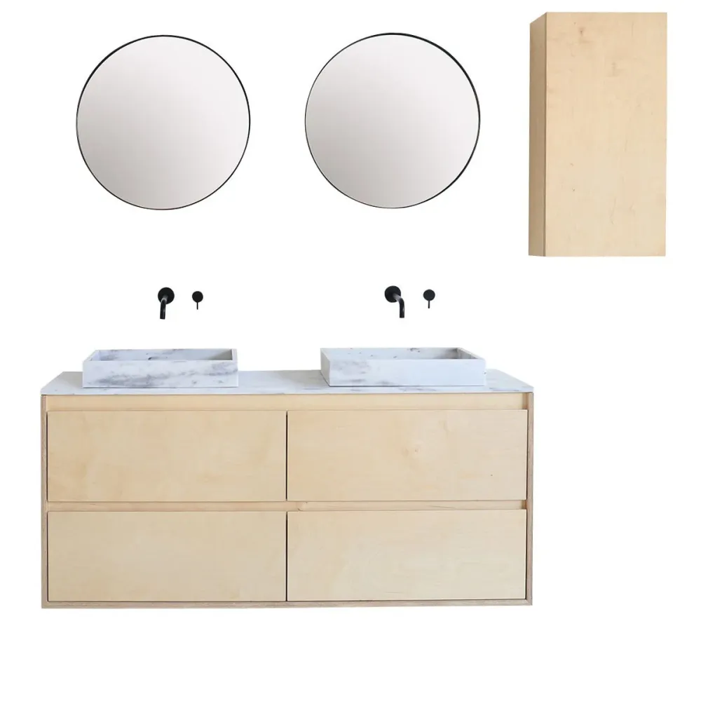 Badkamermeubel - Wit Marmer - Wastafel George II - Berk - (150 cm) - ANN