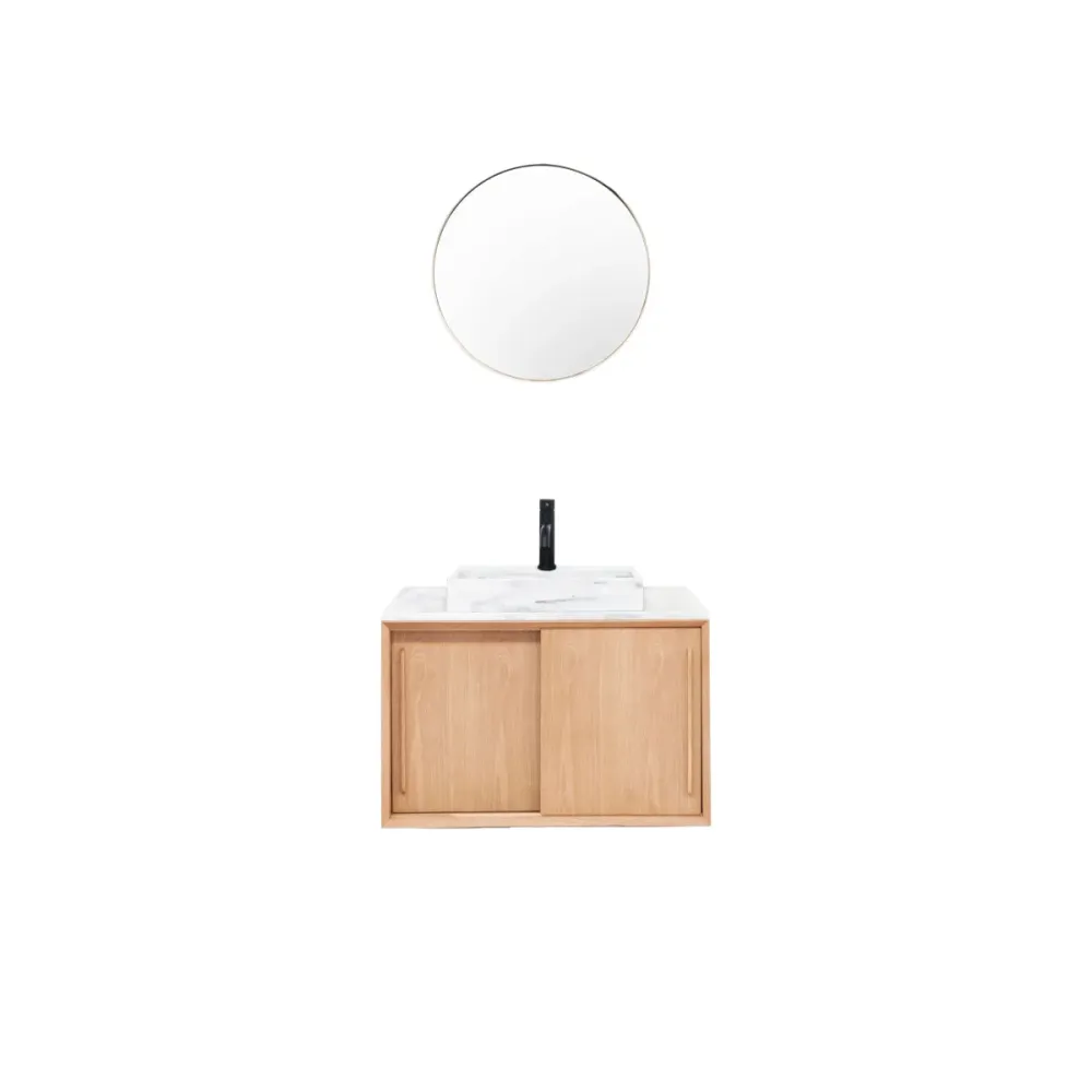 Badkamermeubel - Wit Marmer - Wastafel George - Eik (80 cm) - Nestor