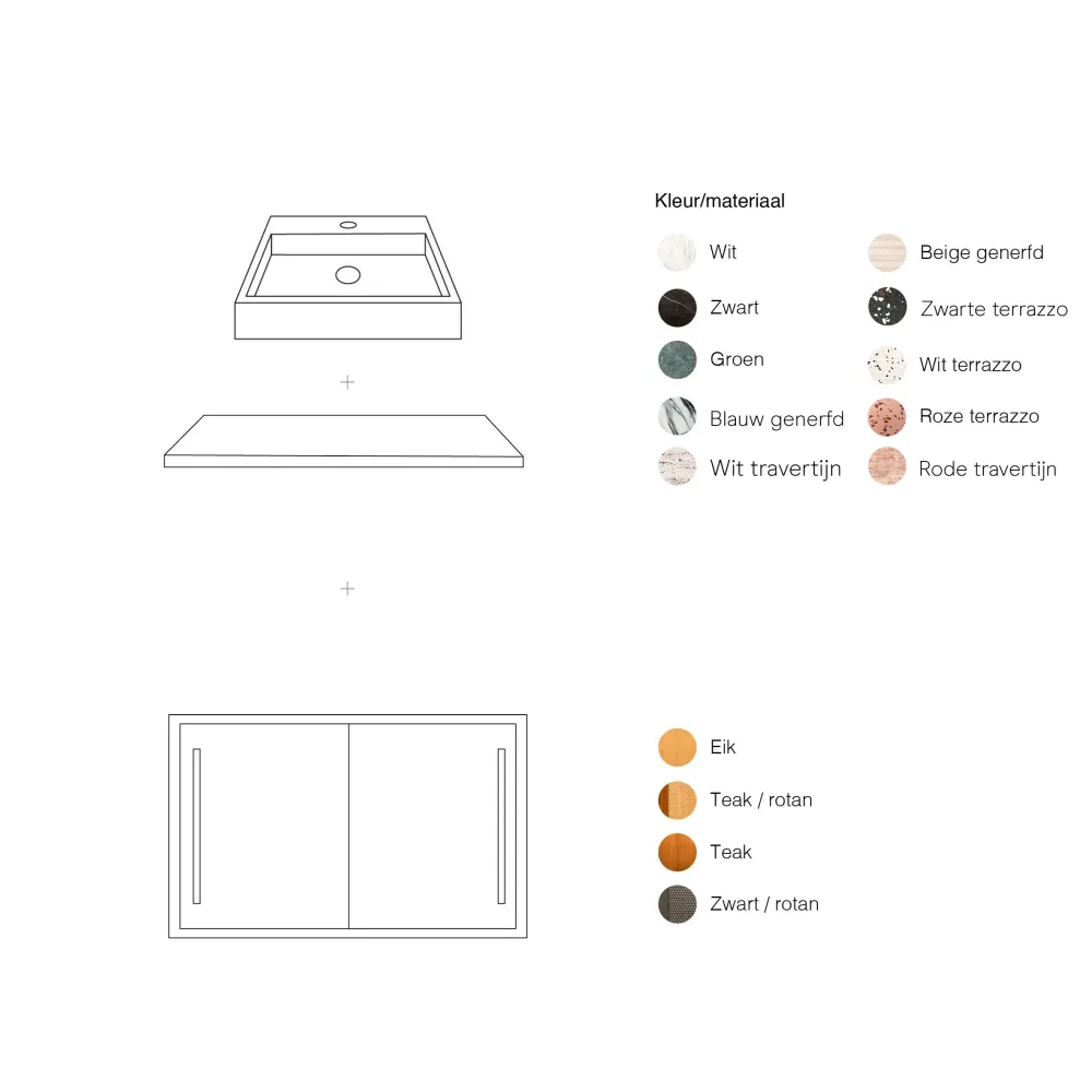 Badkamermeubel - Wit Marmer - Wastafel George - Eik (80 cm) - Nestor